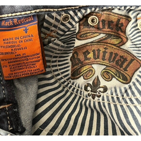 Rock Revival Jeans Low Rise Straight Y2k Flap Pockets Rhinestone Sequin Fade 26 - Picture 7 of 7